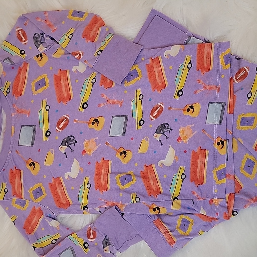FRIENDS Bamboo Bliss Purple Toddler Pajamas, Fun Friends Print. 12-18M